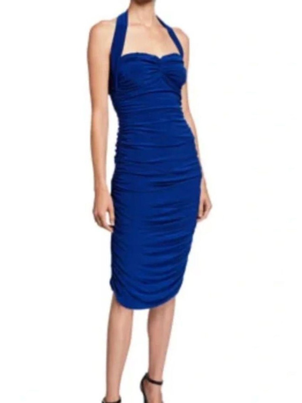 Norma Kamali Royal Blue Halter Ruched Midi Dress M/38
